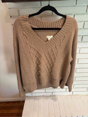 Maje Taupe Cable V-Neck Sweater
